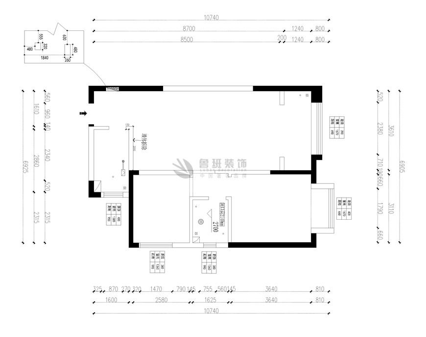 西安(ān)魯班裝(zhuāng)飾卡布奇諾國(guó)際社區(qū)99平米兩居室北歐風，以實用(yòng)為(wèi)出發點，惠傑主筆(bǐ)設計——原始結構圖